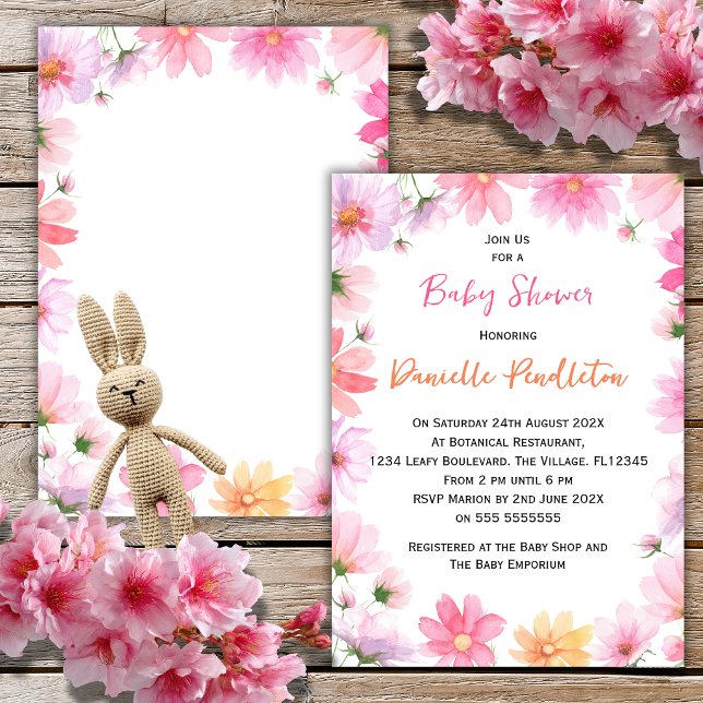 Vattenfärg Blommig Baby Shower Inbjudan (Skapare uppladdad)