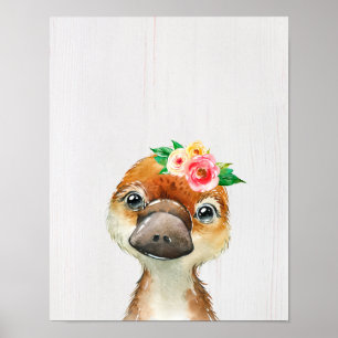 Vattenfärg Blommig Bebis Näbbdjur Australiensiska Poster