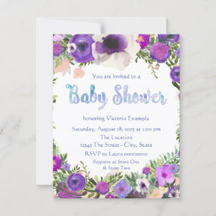Vattenfärg Blommig Bebis Shower Inbjudningar