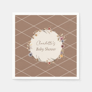 Vattenfärg Blommig Beige Baby Shower Servetter