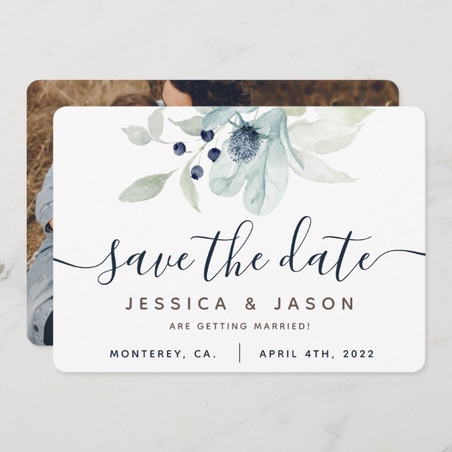 Vattenfärg Blommig Bröllop Spara Datum-kort Spara Datumet (Fram/baksida)