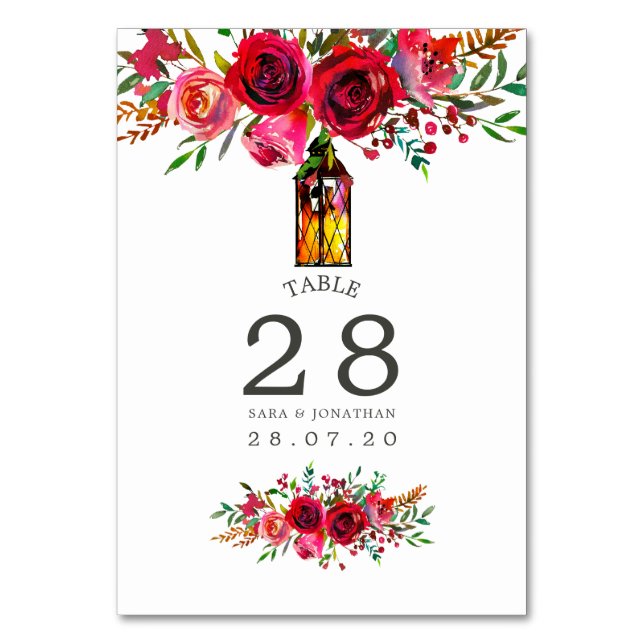 Vattenfärg Blommig Bröllops Bordnummer Bordsnummer (Framsidan)