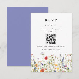 Vattenfärg Blommig Bröllops QR-kod Svarskort OSA Kort