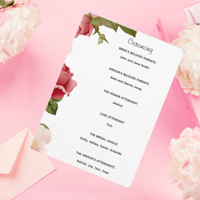 Vattenfärg Blommig Bröllopsceremoni Program | Rosa (Skapare uppladdad)