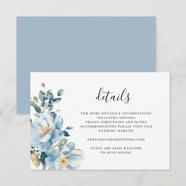 Vattenfärg blommig Bröllopsdetaljkort Tilläggskort (Fram/baksida)