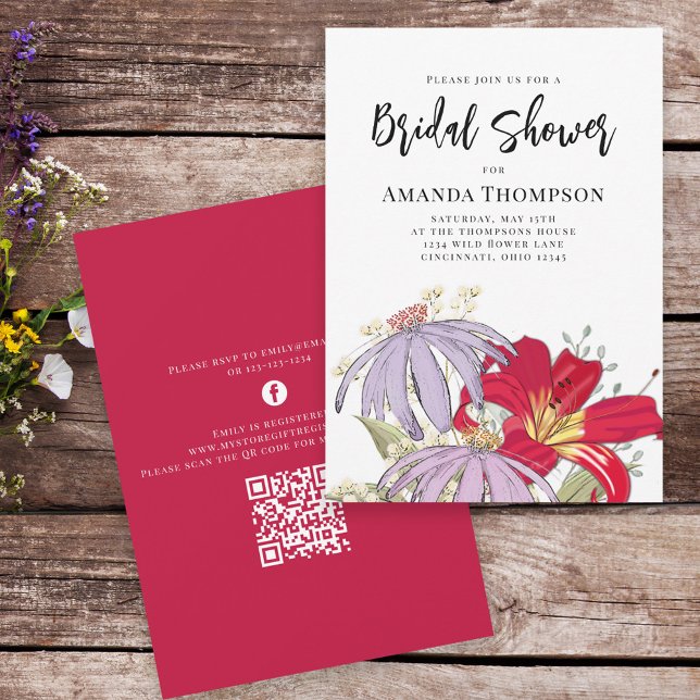 Vattenfärg Blommig Bröllopsdusch QR-kod Inbjudan (Skapare uppladdad)