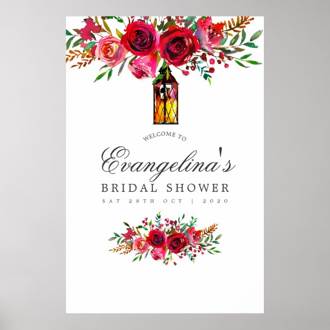 Vattenfärg Blommig Bröllopsdusch Välkommen Poster (Framsidan)