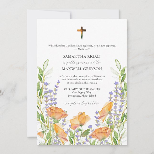 Vattenfärg Blommig Bröllopsinbjudan Kristna Inbjudningar (Framsida)