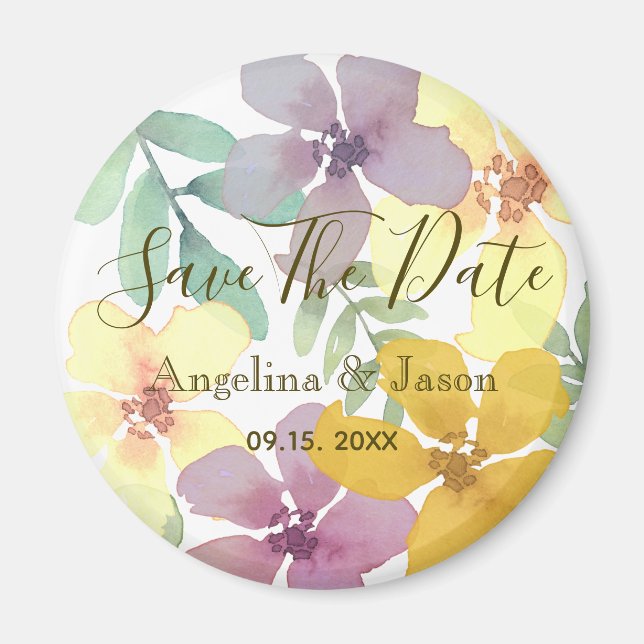 Vattenfärg Blommig Bröllopsinbjudan Spara Datum Magnet (Framsidan)