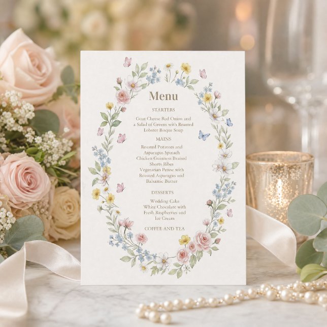 Vattenfärg Blommig Bröllopsmeny Suite Inbjudningar (#weddingmenuinvitation #weddinginvitation #wildflowermenu#wildflowerspring #weddingsummer#softpastel)