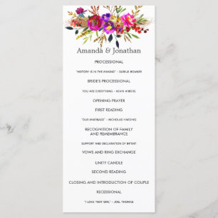 Vattenfärg Blommig Bröllopsprogram Program