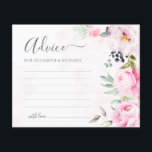 Vattenfärg Blommig Bröllopsrådkort med Rosa Peony<br><div class="desc">Skapa en bestående souvenir med dessa vackra, rosa blomtema bröllopsrådkort. Låt dina gäster dela med sig av sin uppriktiga visdom och goda önskningar för ett lyckligt äktenskap. Dessa charmiga kort är perfekta för alla par som planerar ett vår- eller sommarbröllop. De är ett vackert alternativ till en traditionell gästbok och...</div>