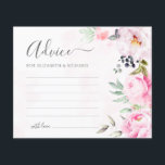 Vattenfärg Blommig Bröllopsrådkort med Rosa Peony<br><div class="desc">Skapa en bestående souvenir med dessa vackra, rosa blomtema bröllopsrådkort. Låt dina gäster dela med sig av sin uppriktiga visdom och goda önskningar för ett lyckligt äktenskap. Dessa charmiga kort är perfekta för alla par som planerar ett vår- eller sommarbröllop. De är ett vackert alternativ till en traditionell gästbok och...</div>