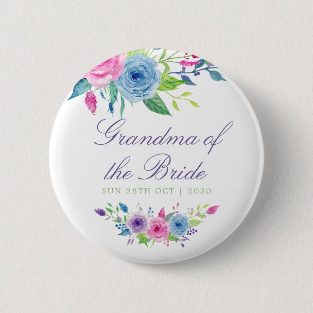 Vattenfärg blommig Brudmors Bröllop Knapp (Framsida)
