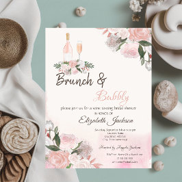 Vattenfärg Blommig Brunch & Bubbly Bröllopsdusch Inbjudningar