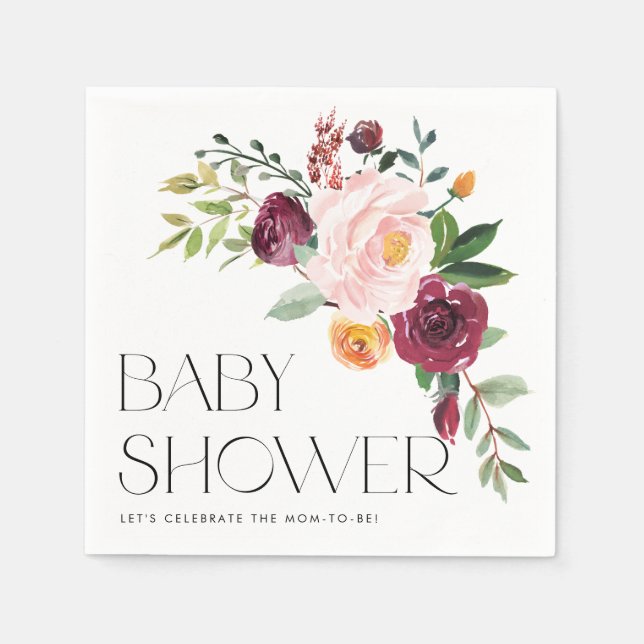 Vattenfärg Blommig Bukett Höst Baby Shower Pappersservett (Framsidan)