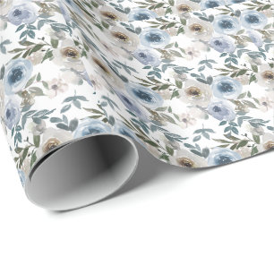 Vattenfärg Blommig Dammig Blå Blomma Slipsknute Presentpapper