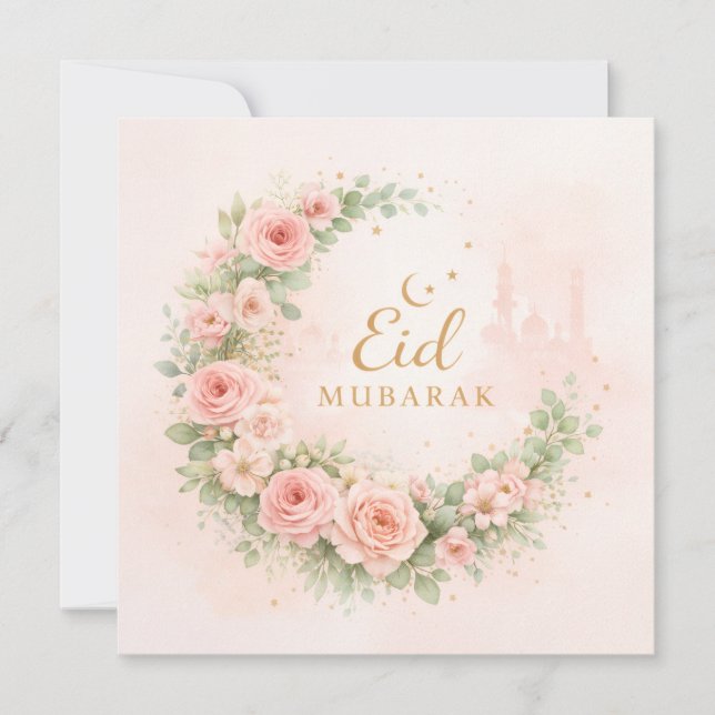 Vattenfärg Blommig Eid Mubarak-kort – Romantiska I Inbjudningar (Framsida)