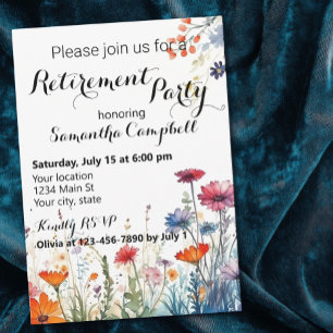 Vattenfärg Blommig Elegant Pensionärsfest Inbjudningar