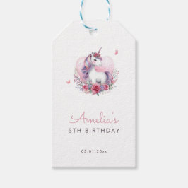 Vattenfärg Blommig Enhörning Magisk Födelsedagsfes Presentetikett