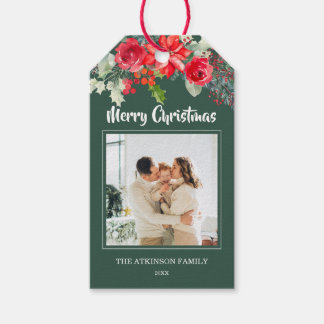 Vattenfärg Blommig Familjefoto Julpresent Korthåll Presentetikett