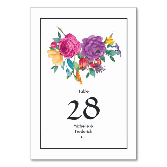 Vattenfärg Blommig Fiesta Bröllop Bordsnummer (Framsidan)