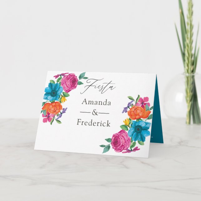 Vattenfärg Blommig Fiesta Bröllop Program (Framsida)