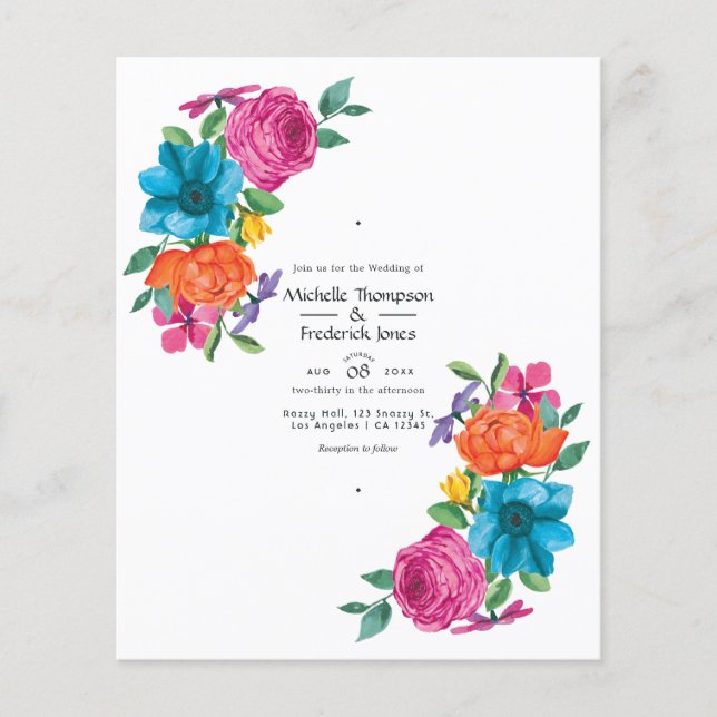 Vattenfärg Blommig Fiesta Bröllopsinbjudan Flygblad (Framsidan)