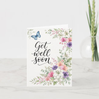 Vattenfärg Blommig Fjäril Snart Bättre Kort