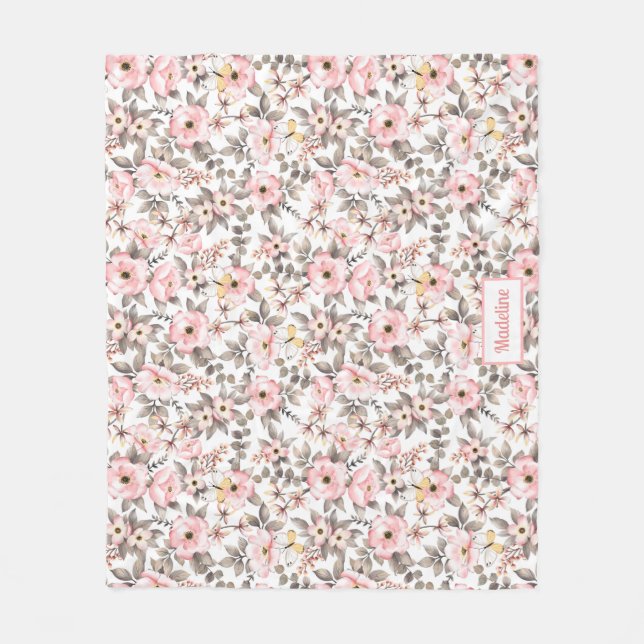 Vattenfärg Blommig Fleecefilt (Framsidan)