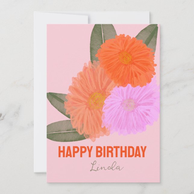 Vattenfärg Blommig Födelsedag Orange Rosa Meddelande (Framsida)