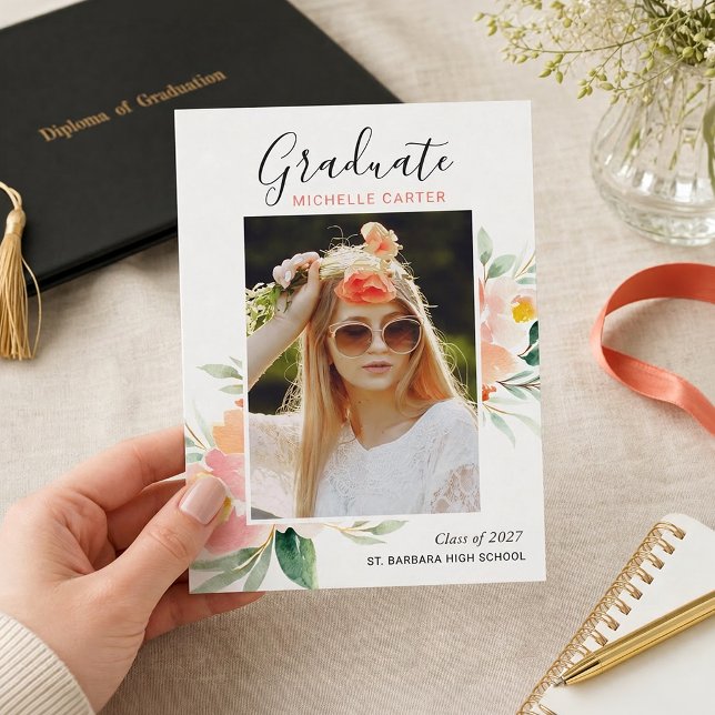 Vattenfärg Blommig Foto Examen Annonsering Meddelande (Skapare uppladdad)