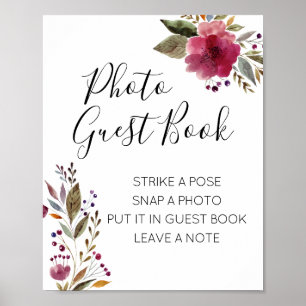 Vattenfärg Blommig Foto Gästbok Bröllopsskylt Poster