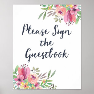 Vattenfärg Blommig Gästbokssköld Poster