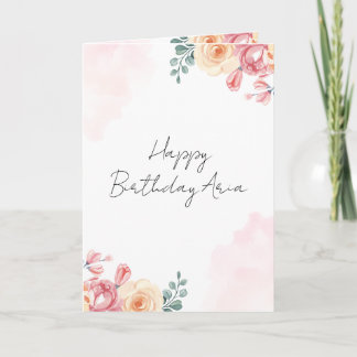 Vattenfärg Blommig Glad Födelsedagskort | Rosa 5x7 Kort