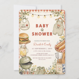 Vattenfärg Blommig Grillfest Baby Q Bebisshower Inbjudningar