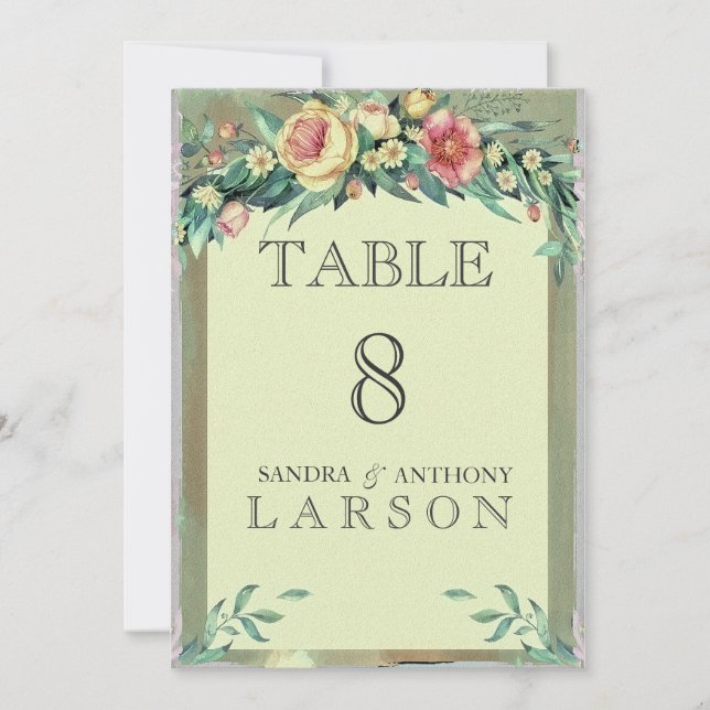 Vattenfärg Blommig Grön Bröllops Bordnummer Inbjudningar (Framsida)