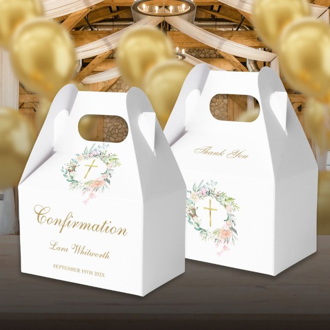 Vattenfärg Blommig Guld Skript Bekräftelse Presentaskar (Watercolor Floral Gold Script Confirmation Favor Boxes)