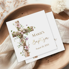 Vattenfärg Blommig Heliga Korset Dop Pappersservett