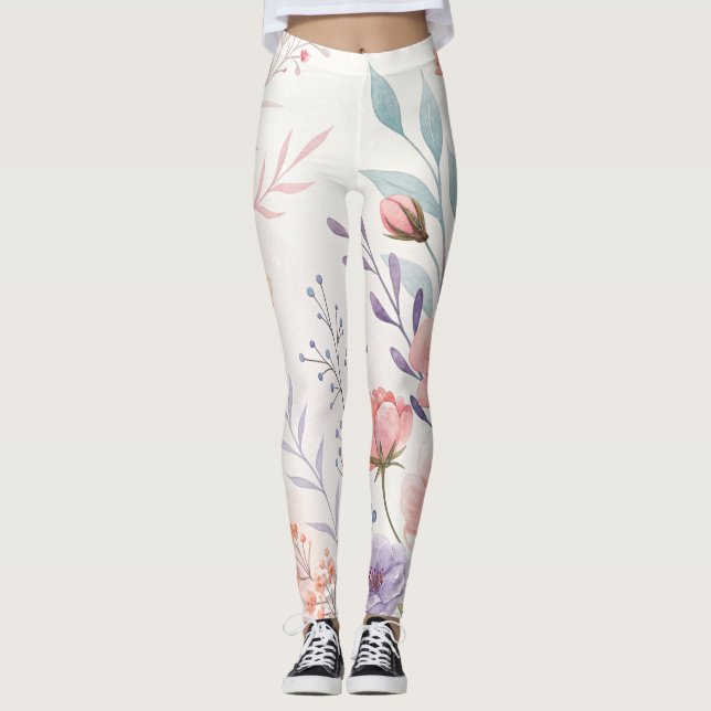 Vattenfärg Blommig Högmidjad Leggings (Framsida)