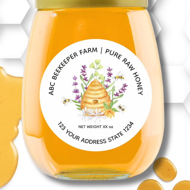 Vattenfärg blommig Honeybee Honung Burk Etikett (Skapare uppladdad)
