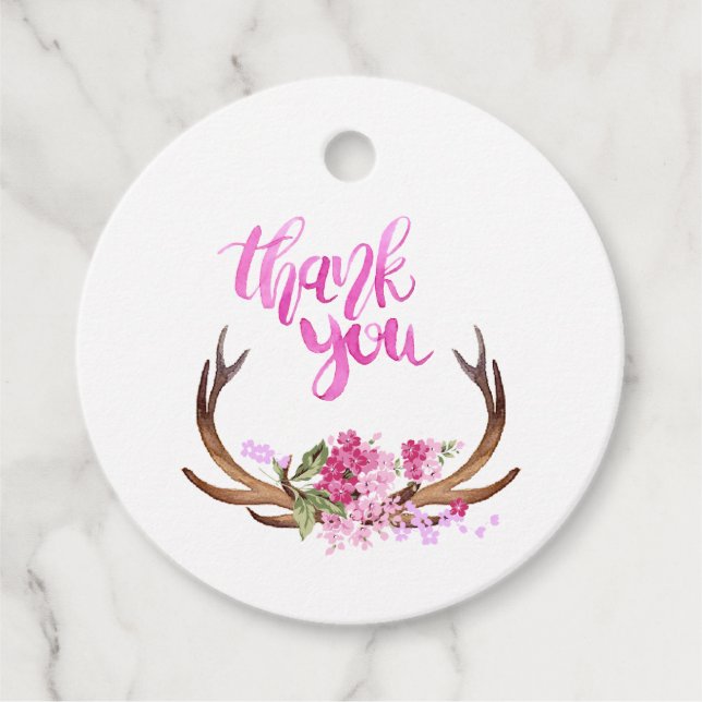 Vattenfärg Blommig Horn Tak Anpassningsbar Gåvor Etiketter (Framsida)