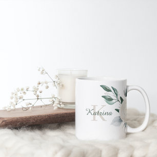Vattenfärg Blommig Initialmärkt Mugg