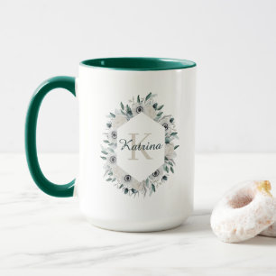Vattenfärg Blommig Initialmärkt Mugg