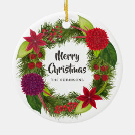 Vattenfärg Blommig Jul Familjefoto Julgransprydnad Keramik