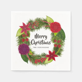 Vattenfärg Blommig Julfest Pappersservett