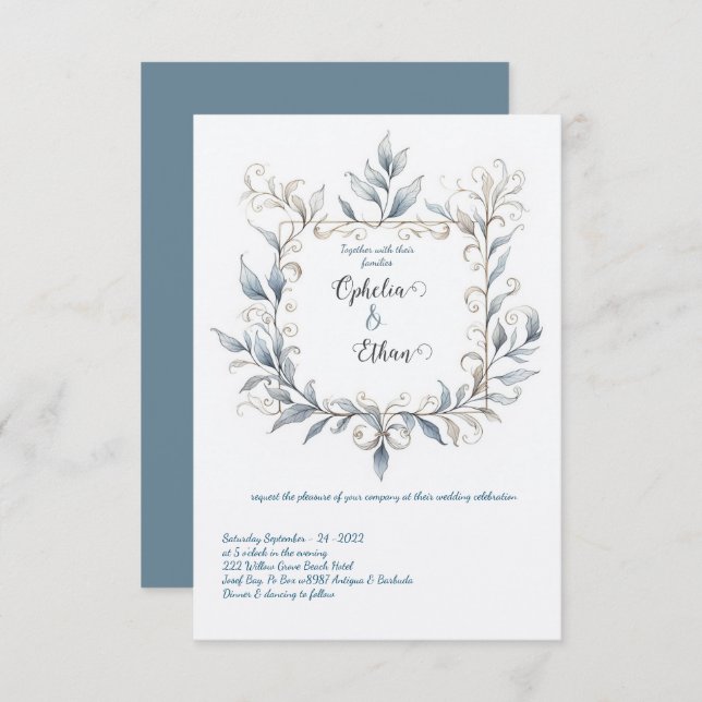 Vattenfärg Blommig Kant bröllopsinbjudan Inbjudningar (Fram/baksida)