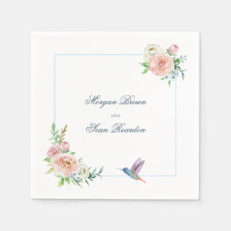 Vattenfärg Blommig Kolibri Seersucker Bröllop Pappersservett