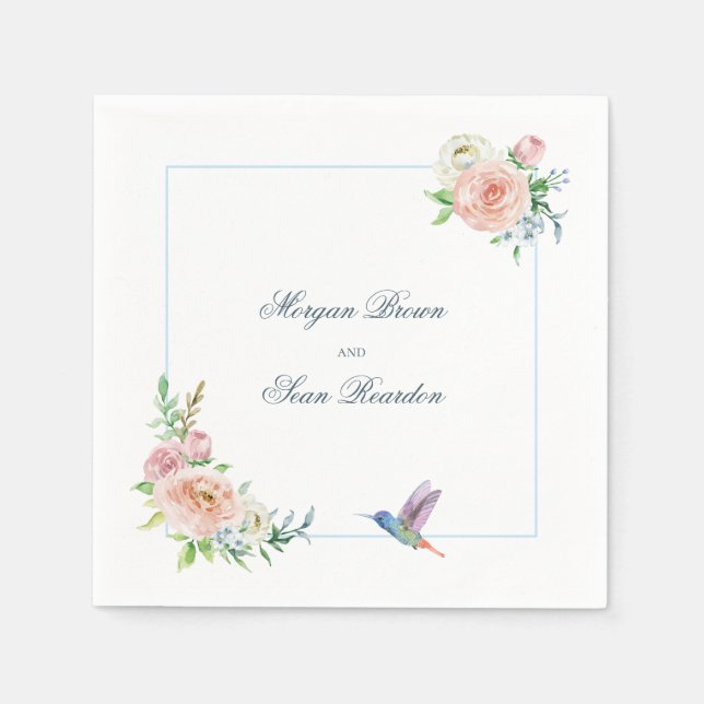 Vattenfärg Blommig Kolibri Seersucker Bröllop Pappersservett (Framsidan)