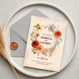 Vattenfärg Blommig Krans Kant Bröllopsinbjudan Inbjudningar